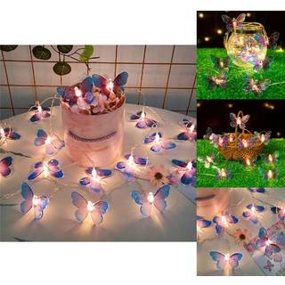 Lyskæde med sommerfugle 2 meter 10 LED lilla batteridrevet