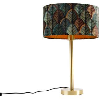 Bordlampe messing med oval fløjlsskærm bladdesign 35 cm - Simplo