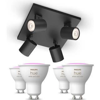 Philips Runner med 4 spots, sort + 4 farvet GU10 spots