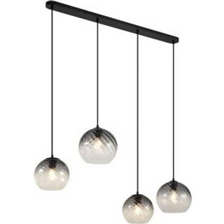 Art Deco Pendellampe sort med røgglas rektangulær 4-lys - Bao