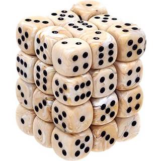 Chessex Dice d6 s?t: Marmor elfenben med sort - 12 mm sekssidet terning (36) terningblok