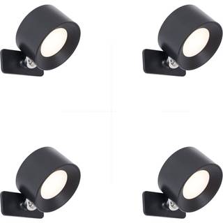 Sæt med 4 moderne væg- og loftslamper sort inkl. LED genopladelig - Bright