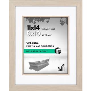 AmericanFlat 11x14 Billedramme med dekorativ indre MAT -accent - Viser 8x10 fotos med Mat eller 11x14 uden - Veranda -samling - Driftwood -udsagn