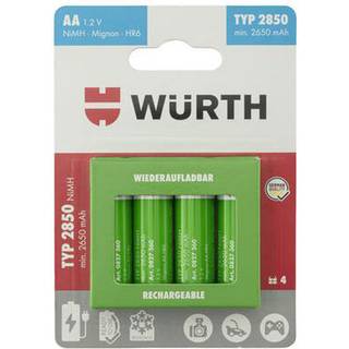 Wurth batteri AA 1.2V nimh mignon HR6 rechargeable typ 2850 min. 2650 mAh 4 stk.