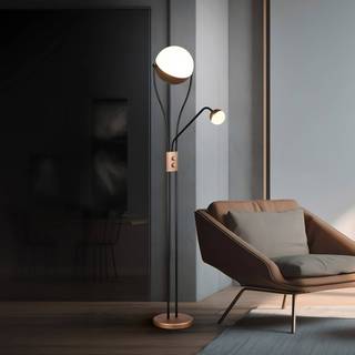 LED-gulvlampe Chris, kaffe, metal, læselampe, dæmper