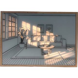 SOMMERUDSALG - LED lyskunst billede - Lys illusion - Moderne - Naturlige skygger - Batteri - 32x23cm