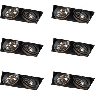 Sæt med 6 indbyggede spots sort AR111 drejelig og vipbar trimless 2-lys - Oneon