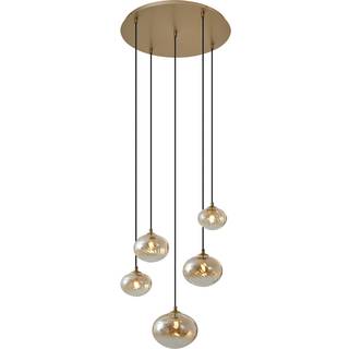Art Deco pendellampe guld med ravfarvet glas - Jia