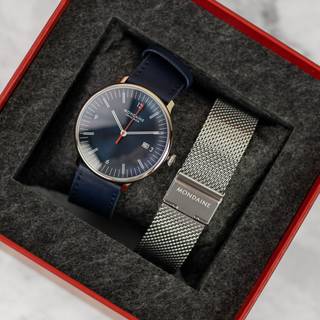 Mondaine MLE.41240.LQV.SET Herrenuhr Doppio Blau Set mit 2 Bändern