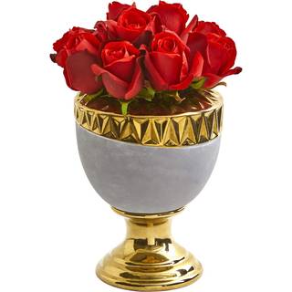 Elegant Red Rose Artificial Arrangement in Designer Urn