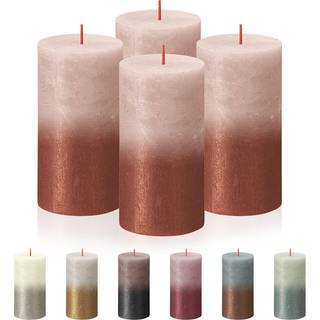Bolsius 4 Pack Misty Pink/Amber Sunset Rustic Metallic Pillar Candle - 2,75 x 5 tommer - Fin europ?isk kvalitet - Naturlig milj?venlig plantebase