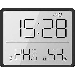 Digitalt vækkeur / LCD-elektrisk ur - kalender, temperatur- og luftfugtighedsvisning - sort