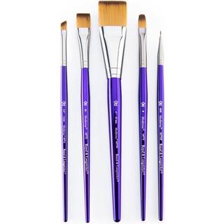 Royal & Langnickel Moderna 5pc Wash Variety Brush Set til alle maleriemedier inkluderer - Wash Angular Filbert Shader & Spotter Brushes Purple