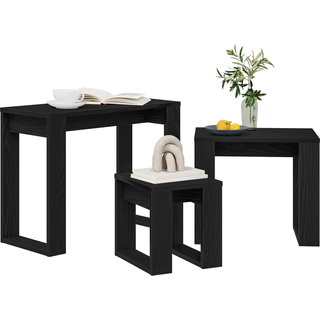 Indskudsborde 3 pcs Sort eg Konstrueret træ