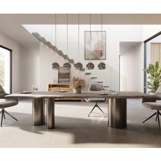 Esstisch Edge 300x100 XL Akazie Platin Troa Edelstahl Graphit Live-Edge