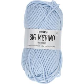 DROPS BIG Merino 23 Isblå (Uni Colour) Indhold:100% extra fine Merino uld Garngruppe: Garngruppe: C (16 - 19 masker) / 10 ply / aran / worsted Vægt/længde: 50 gram = ca. 75 meter Anbefalede pinde: 5 mm Strikkefasthed: 10 x 10 cm = 17 m x 22 p Maskinvask, Finvask 40ºC / Brug aldrig skyllemiddel / Tørres fladt.