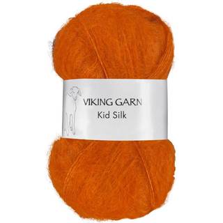 Viking Kid-Silk 351 Orange Indhold: 77% Kid Mohair, 23% silke Vægt/længde: 25 g = ca. 200 meter Anbefalede pinde: 3 mm Strikkefasthed: 10 cm = 24 m Vask: Max 30 °C / Tørres fladt.