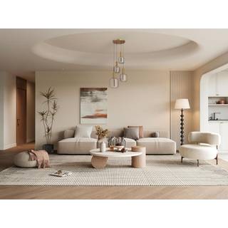 Metal- og røgfarvet glas lysekrone med 4 kugler - L. 48 x H. 140 cm - Guld og røgfarvet grå - GALRON