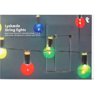 Flerfarvede lyskæder til Udeliv Brug med timer - 390 cm