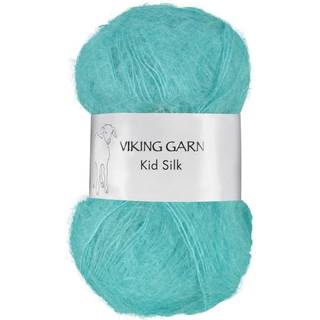 Viking Kid-Silk 328 Aqua Indhold: 77% Kid Mohair, 23% silke Vægt/længde: 25 g = ca. 200 meter Anbefalede pinde: 3 mm Strikkefasthed: 10 cm = 24 m Vask: Max 30 °C / Tørres fladt.