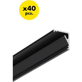 40 stk. 2m aluprofil CABI12 E - Sort anodiseret, hjørne, LED skinne
