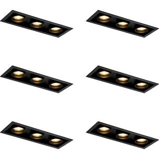 Sæt med 6 moderne sorte justerbare indbygningsspots med 3 lyskilder - Roof