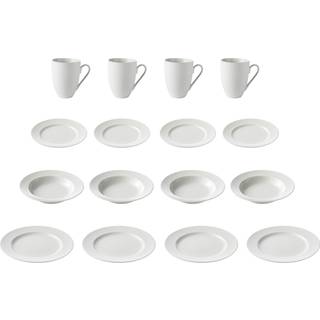 Aida Groovy stel 16 dele hvid porcelæn