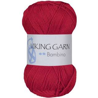 Viking Bambino 450 Rød Indhold: 50% Bambus, 50% bomuld Vægt/længde: 50 g = ca. 176 meter Anbefalet pind:3 mm Anbefalet hæklenål:2.5 mm Strikkefasthed: 10 cm = 28 m Vask:40°C / Tørres fladt.