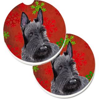 """" Caroline's Treasures Scottish Terrier Red & Green Snowflakes Holiday Christmas Set med 2 Cup Holder Car Coasters SC9426Carc 2.56 Multicolor """"