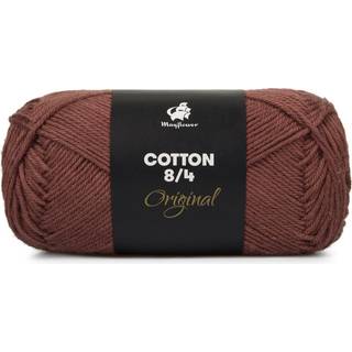 Mayflower Cotton 8/4 1437 Rødbrun Indhold: 100% Bomuld Vægt/længde: 50 gram = ca. 170 meter Anbefalede pinde: 3.0-3.5 mm Anbefalede hæklenål: 2.5-3.0 mm Strikkefasthed: 10 x 10 cm = 27 m x 36 p Maskinvask 60ºC / Tørres fladt.