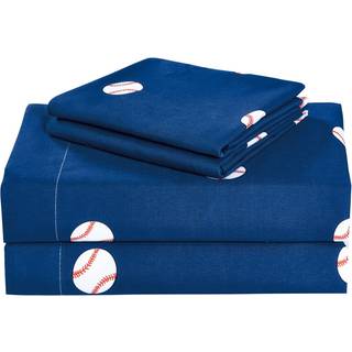 Chezmoi Collection 4-dele brn/teenagere sportslagnerst - bldt mikrofiber Navy hvid rd baseball queen size