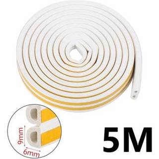 Selvklæbende EPDM-tætningsliste til døre og vinduer - 5m, 9x6mm - Hvid