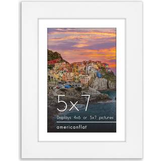 AmericanFlat 5x7 Billedramme i hvidt - Brug som 4x6 -billedramme med Mat eller 5x7 ramme uden Mat - Engineered tr?ramme med knust -resistent glas