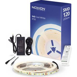 Noxion LED Strip Naga 5 Meter Komplet sæt - Smart Wifi - 24V - 120LEDs/m - 9.6W/m - 940 Kold Hvid | 8mm - IP20 - Bedste Farvegengivelse - SMD2835