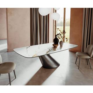 Esstisch Edge Boot 240x120 Keramik Calacatta Luxe Weiß-Gold-Grau Cono Metallic Silber