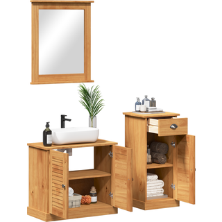 Badeværelsesmøbel Sæt Med Hylde Vigo 3 Dele Brun 37 X 34 X 80 Cm