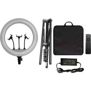 LED Ring light med stativ - 55W, Ø44cm, 3 telefonholdere, fjernbetjening, 3200K-5800K - Kulør : 3-i-1