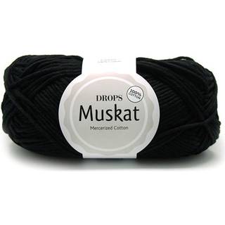 DROPS Muskat 17 Sort Indhold: 100% bomuld Garngruppe: B (20 - 22 masker) / 8 ply / DK / worsted Vægt/længde: 50 g = ca. 100 meter Anbefalede pinde: 4 mm Strikkefasthed: 10 x 10 cm = 21 m x 28 p Vask: Finvask 40º / Tørres fladt.