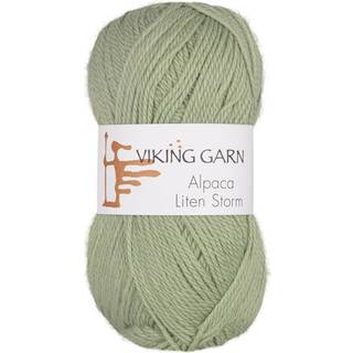 Viking Alpaca Liten Storm 737 Mintgrøn Indhold: 40 % alpaca superfine, 40% merino uld, 20 % nylon fiber Vægt/længde: 50 g. = ca. 175 meter Anbefalede pinde: 3 mm Strikkefasthed: 10 x 10 cm = 25 m Vask: Uldvask ved 30 ℃.
