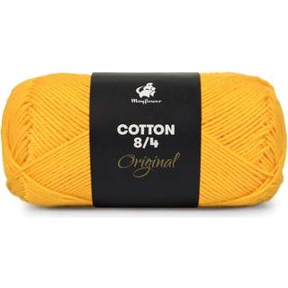 Mayflower Cotton 8/4 1498 Solgul Indhold: 100% Bomuld Vægt/længde: 50 gram = ca. 170 meter Anbefalede pinde: 3.0-3.5 mm Anbefalede hæklenål: 2.5-3.0 mm Strikkefasthed: 10 x 10 cm = 27 m x 36 p Maskinvask 60ºC / Tørres fladt.