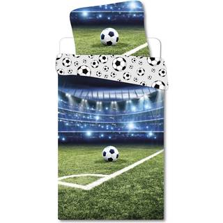 Fodbold sengetøj - 140x200 cm - Stadion - Dynebetræk med 2 design - 100% bomulds sengesæt