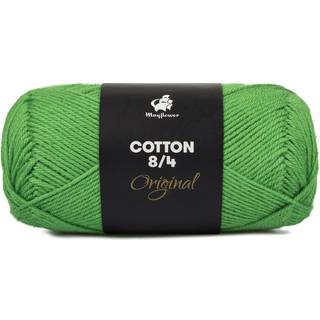 Mayflower Cotton 8/4 1476 Græsgrøn Indhold: 100% Bomuld Vægt/længde: 50 gram = ca. 170 meter Anbefalede pinde: 3.0-3.5 mm Anbefalede hæklenål: 2.5-3.0 mm Strikkefasthed: 10 x 10 cm = 27 m x 36 p Maskinvask 60ºC / Tørres fladt.