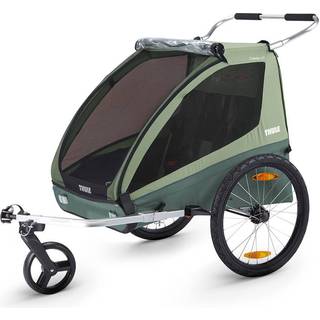 Thule Coaster XT Basil Green: Cykeltrailer med Klapvognskit og ezHitch™ Fastgørelse - Plads til To Børn