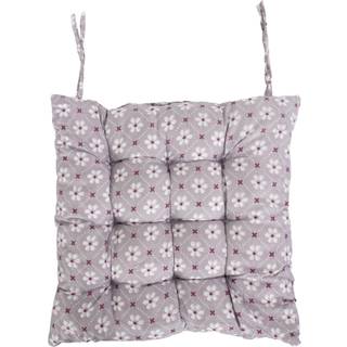 Stolehynde - 35x35x6 cm - Grå havehynde med blomster - Blød komfort hynde