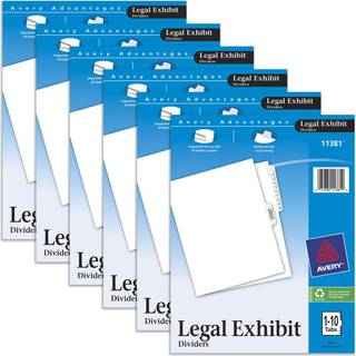 Avery Legal Exhibit Binder Dividers Fortrykket 1-10 og indholdsfaner Side-faner Ubelagt bogstavst?rrelse 1 S?t samlet 6 s?t pr. Pakke (11381)