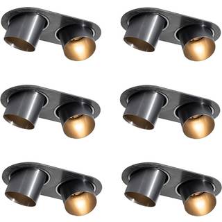 Sæt med 6 indbygningsspots gunmetal GU10 50mm 2-lys - Installa