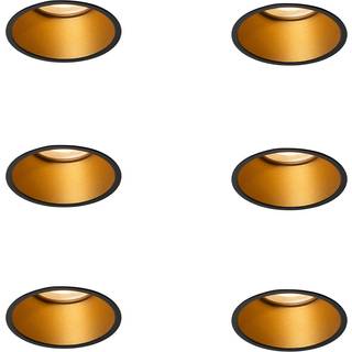 Set van 6 moderne inbouwspots zwart met goud GU10 50mm IP44 - Dept