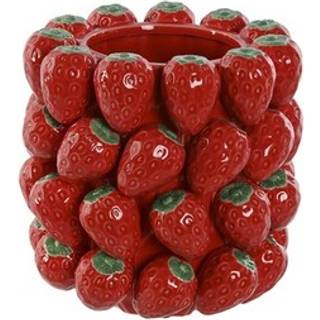 Vase Home ESPRIT Rød Keramik Stentøj Jordbær Tropisk 23 x 23 x 34 cm