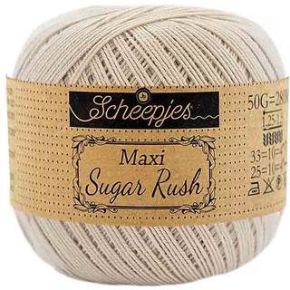 Scheepjes Maxi Sugar Rush 505 Linen Indhold: 100% Bomuld Vægt/længde: 50 gram = ca. 280 meter Anbefalede pinde: 1.25 - 1.50 mm Strikkefasthed: 10 x 10 cm = 25m x 33p Maskinvask, 60°C / Tørres fladt.