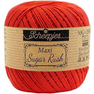 Scheepjes Maxi Sugar Rush 390 Poppy Rose Indhold: 100% Bomuld Vægt/længde: 50 gram = ca. 280 meter Anbefalede pinde: 1.25 - 1.50 mm Strikkefasthed: 10 x 10 cm = 25m x 33p Maskinvask, 60°C / Tørres fladt.